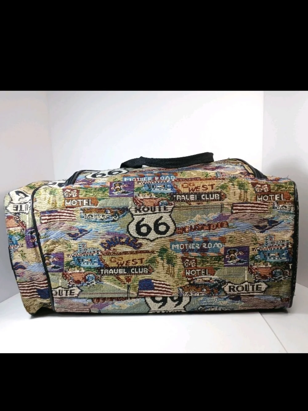 Vtg Route 66 Tapestry Duffle Bag - Multi